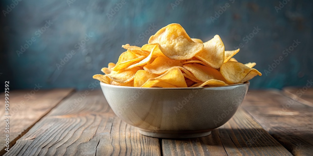 Cassava chips in a bowl, traditional crispy snack for relaxing or watching TV shows, cassava, chips, snack, bowl