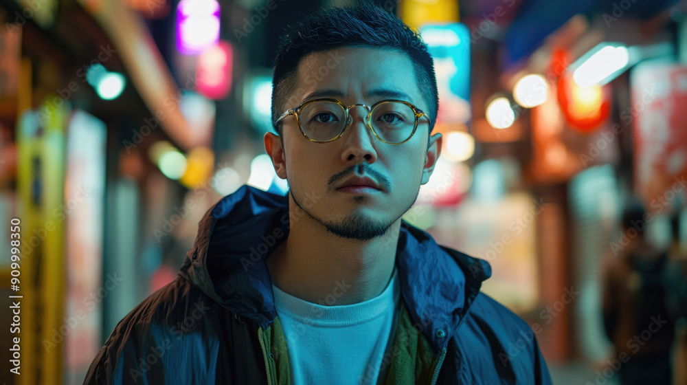 An Urban Night Portrait Set Against a Vibrant City Landscape, Capturing the Essence of Night An Urban Night Portrait Set Against a Vibrant City Landscape, Capturing the Essence of Night