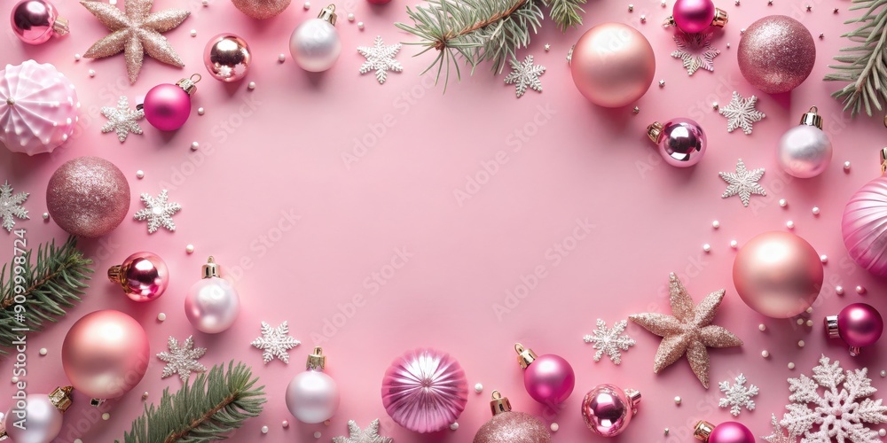 Pink Christmas background with flat lay style in pastel colors , pink, Christmas, background, flat lay, pastel, festive Pink Christmas background with flat lay style in pastel colors , pink, Christmas, background, flat lay, pastel, festive