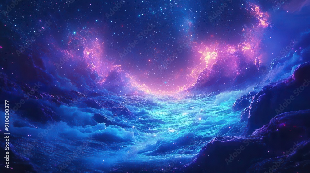 ethereal underwater dreamscape with bioluminescent creatures illuminating a starry ocean digital art style ethereal underwater dreamscape with bioluminescent creatures illuminating a starry ocean digital art style