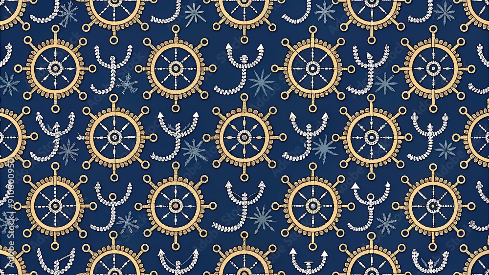 Seamless nautical pattern with anchors, ropes, and steering wheels, nautical, seamless, tileable, pattern, anchors, ropes Seamless nautical pattern with anchors, ropes, and steering wheels, nautical, seamless, tileable, pattern, anchors, ropes