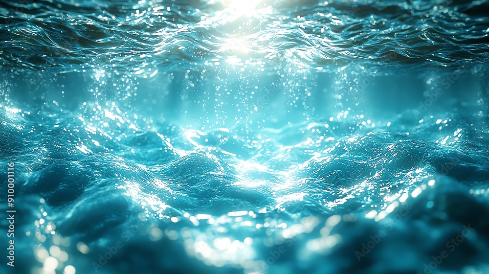 Glittering Ocean Waves, luminous sunbeams dance on vibrant turquoise water, creating a serene underwater scene filled with sparkling bubbles and gentle ripples Glittering Ocean Waves, luminous sunbeams dance on vibrant turquoise water, creating a serene underwater scene filled with sparkling bubbles and gentle ripples