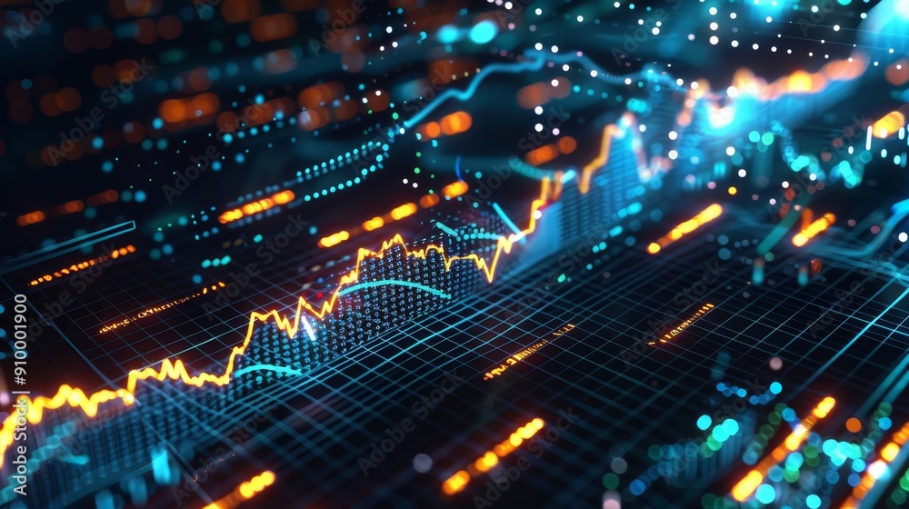 Obraz premium A digital wave of information representing market volatility with copy space