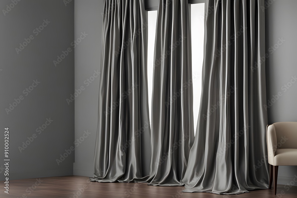 Refined slate gray silk curtain with a sophisticated neutral tone for versatile displays, AI Generated Refined slate gray silk curtain with a sophisticated neutral tone for versatile displays, AI Generated