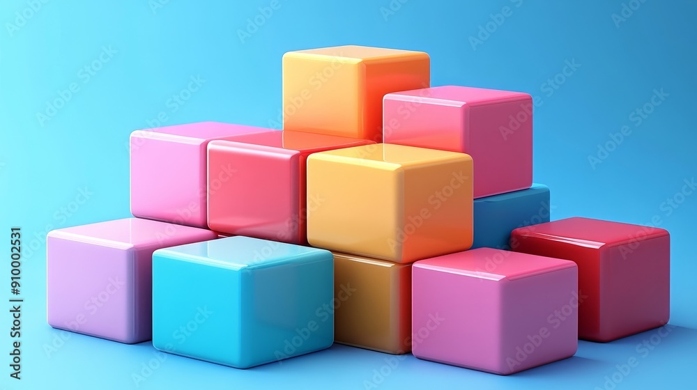 A stack of colorful blocks with a blue background A stack of colorful blocks with a blue background