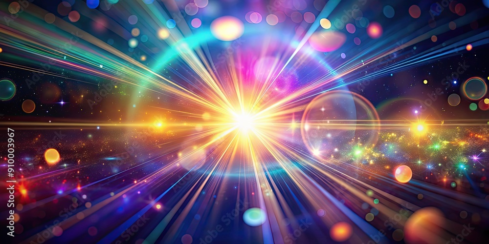 Naklejka premium Abstract composition featuring vibrant lens flares adding an otherworldly touch, Lens flare, Abstract, Surreal, Vibrant