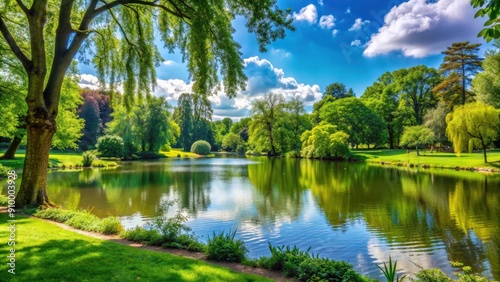 Beautiful park with lush greenery and picturesque lake in Drachensteinpark, Bonn, Drachensteinpark, Bonn, park, lush greenery