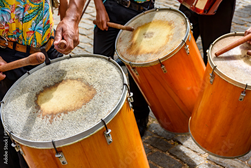 Drummers performing during a typical street party in Brazil photo