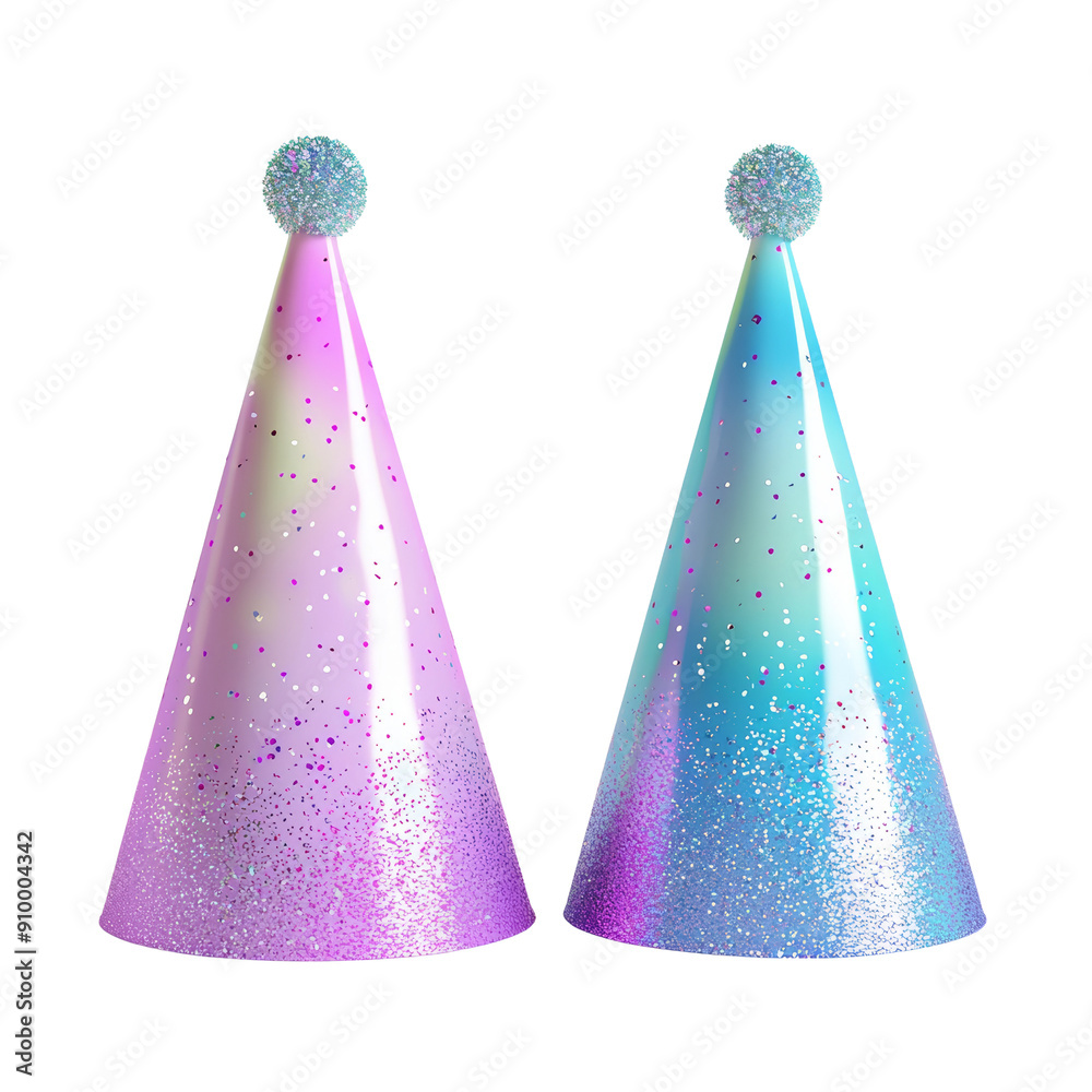 Colorful Glitter Party Hats - Pink and Blue Gradient Cone Hats with Sparkling Details for Celebrations and Events Colorful Glitter Party Hats - Pink and Blue Gradient Cone Hats with Sparkling Details for Celebrations and Events