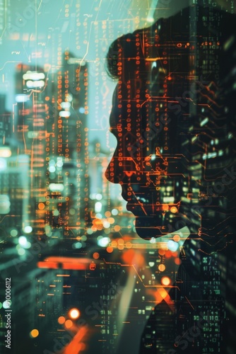 Conceptual double exposure highlighting cybersecurity.