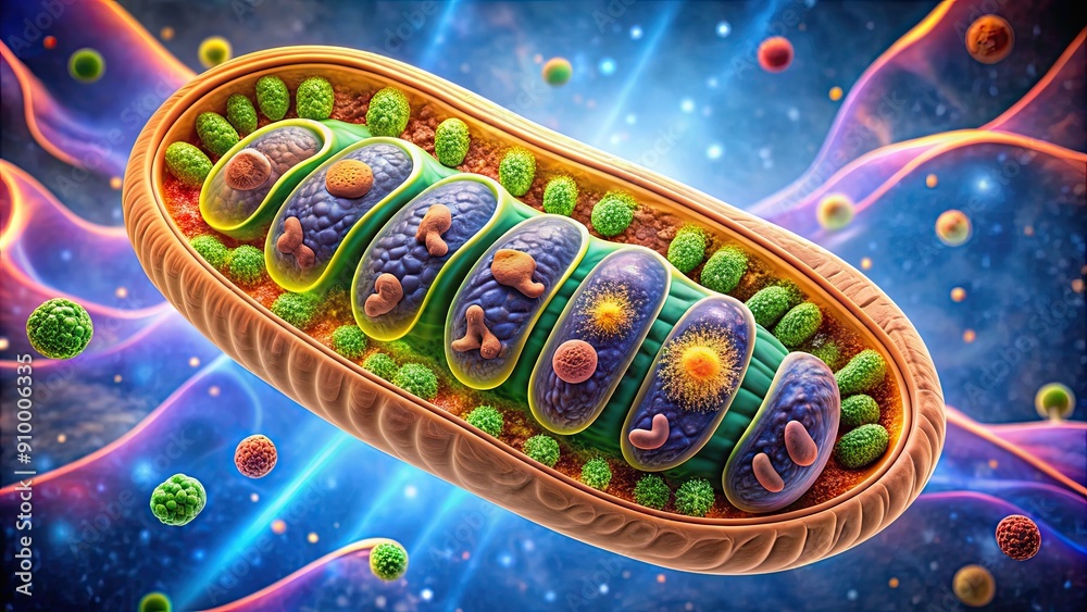 Mitochondria in eukaryotic cell generating ATP for energy production ...