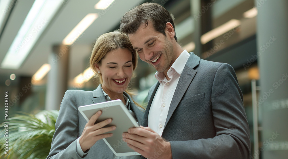 A business man and woman smiling at an iPad, Business people looking at tablet, business people working together in a cafe, business people working on laptop, business people working together A business man and woman smiling at an iPad, Business people looking at tablet, business people working together in a cafe, business people working on laptop, business people working together