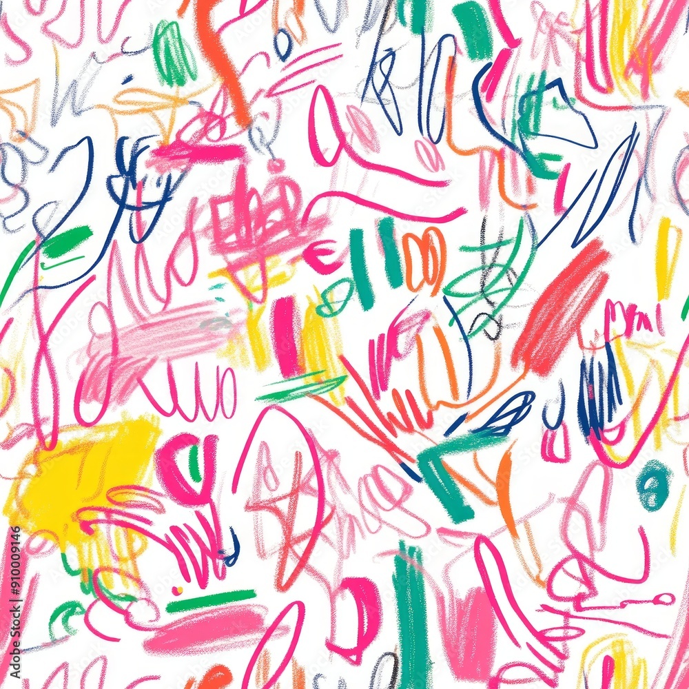 Obraz premium A colorful drawing seamless pattern of various scribbles, doodle lines and strokes
