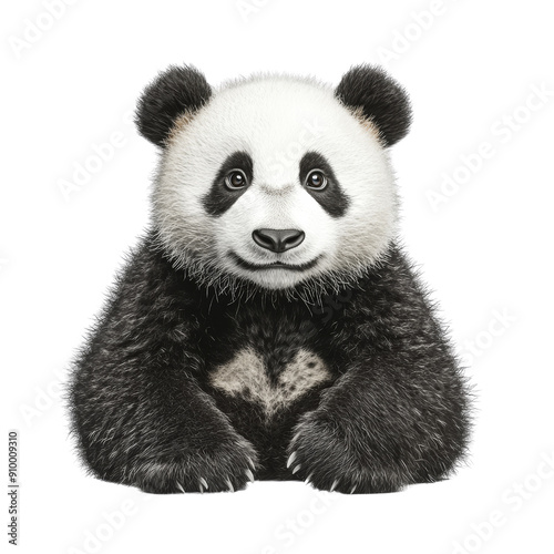 Adorable Giant Panda Bear Sitting and Looking Forward with a Cute Expression on a White Background