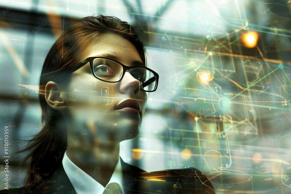Naklejka premium Corporate woman in an imaginative conceptual setting.