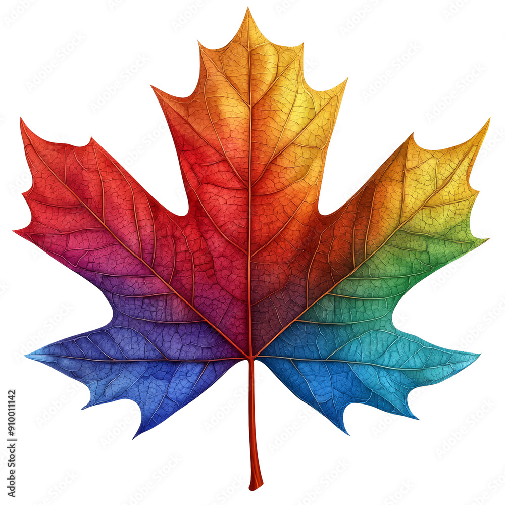 custom made wallpaper toronto digitalRainbow Maple Leaf: A vibrant and colorful illustration of a maple leaf, radiating a spectrum of hues, symbolizing nature's beauty and the diversity of life.  