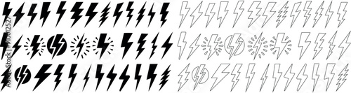 flash Lightning bolt icon vector set, electrical symbols, dynamic illustrations, thunder, power, energy, electricity, flash designs, striking, bolt graphics