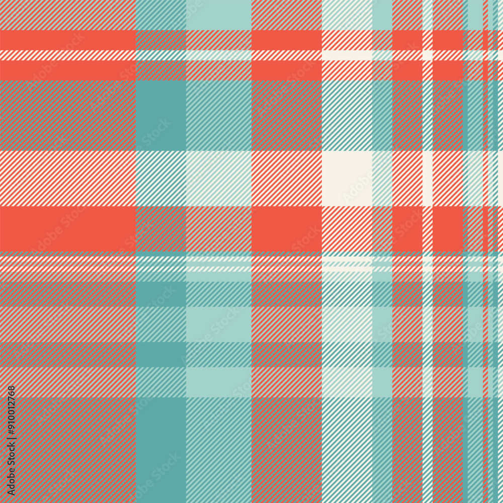 Editable vector fabric tartan, nobility background check seamless. Open plaid textile pattern texture in red and teal colors. Editable vector fabric tartan, nobility background check seamless. Open plaid textile pattern texture in red and teal colors.