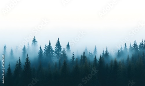 simple forest with morning fogs , Generative AI