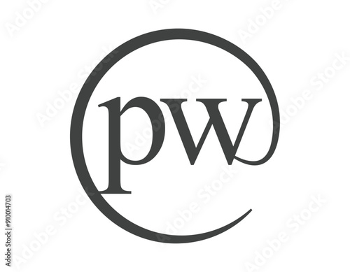 PW logo from two letter with circle shape email sign style. P and W round logotype of business company