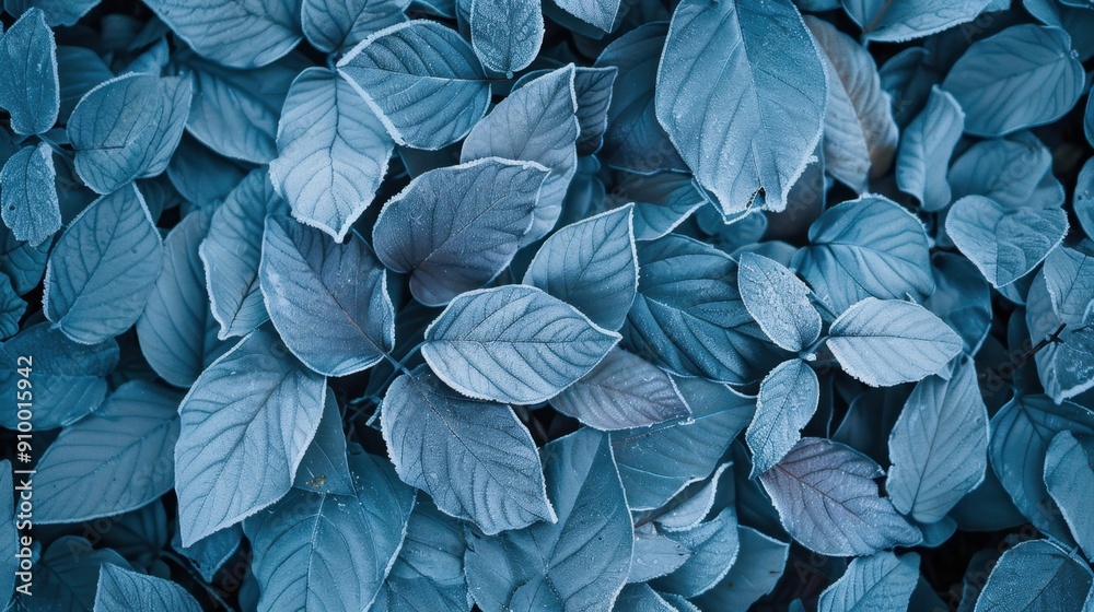 A serene and artistic close-up of lush blue-toned leaves, highlighting nature's texture and beauty in a calming composition.