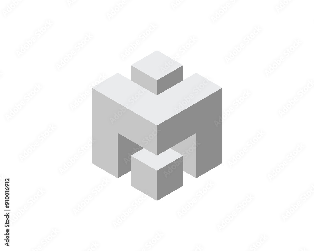 Fototapeta premium Cube logo, geometric vector design. Box logotype company, trendy tech emblem in pixel style.