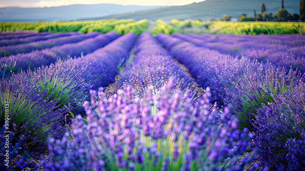 Fototapeta premium Lavender Fields in Provence Lavender Fields Stretching Background AI Generative