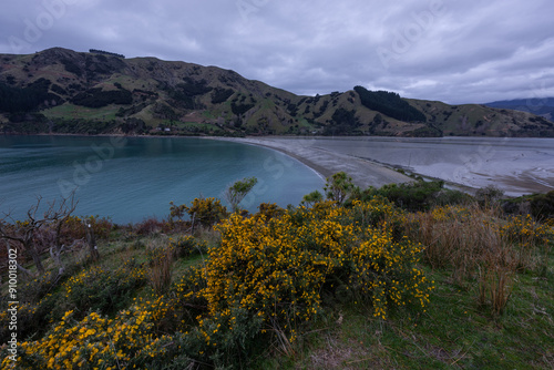 Cloudy afternoon sky over Cable Bay, New Zealand.