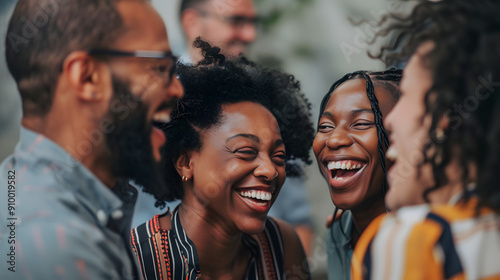 A group of friends laughing and enjoying each other's company, capturing a joyful moment in an outdoor setting.