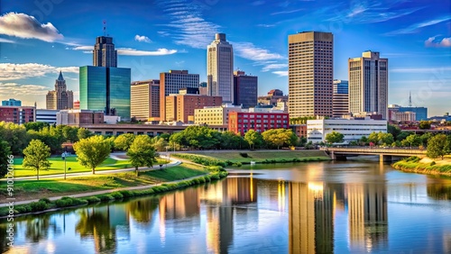 Omaha, Nebraska skyline overlooking the Missouri River, Omaha, Nebraska, USA, skyline, city, downtown
