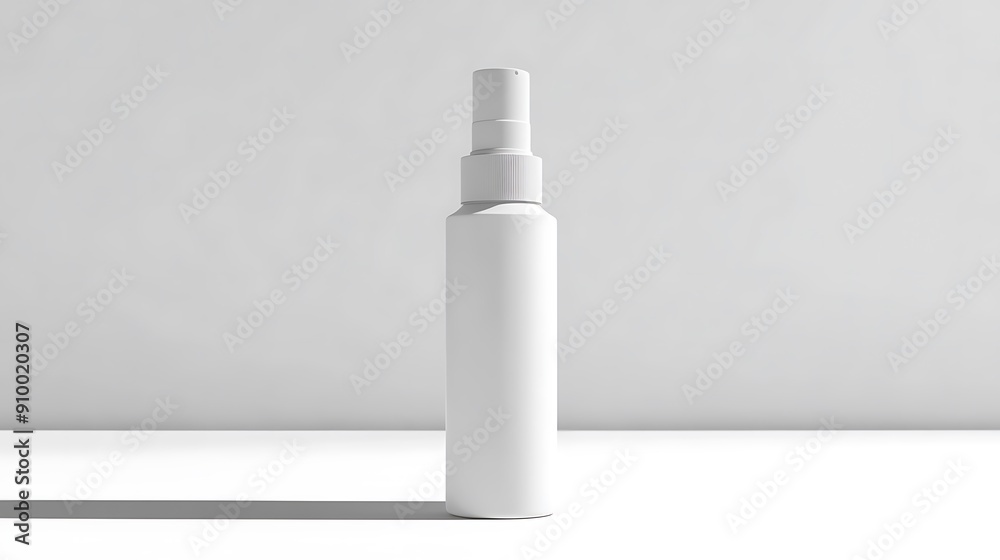 White Plastic Spray Bottle on White Surface with Shadows White Plastic Spray Bottle on White Surface with Shadows