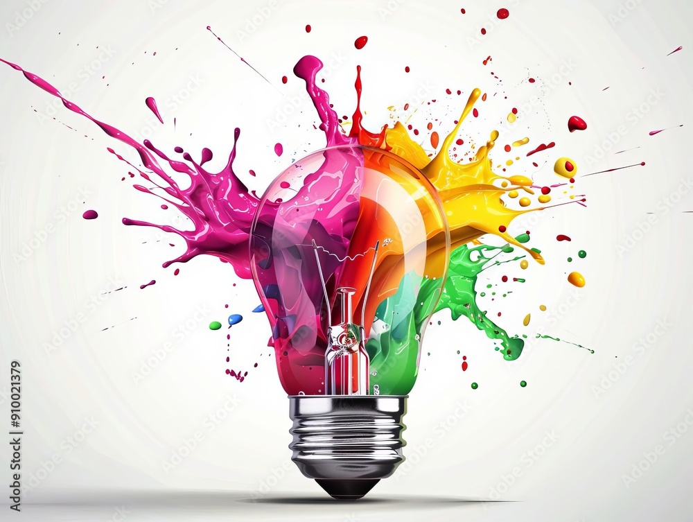 Abstract colorful splash background with glowing lightbulb, symbolizing innovation and creative energy Abstract colorful splash background with glowing lightbulb, symbolizing innovation and creative energy