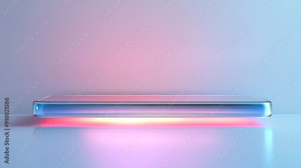 Sleek Modern Smartphone with Futuristic Neon Lighting on Minimalist Surface Sleek Modern Smartphone with Futuristic Neon Lighting on Minimalist Surface