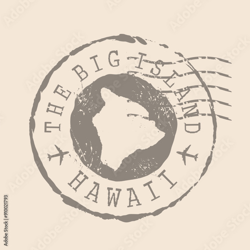 Stamp Postal island of Hawai`i. Map Silhouette rubber Seal.  Design Retro Travel. Seal  Map The Big Island of Hawaii grunge  for your design.  EPS10
