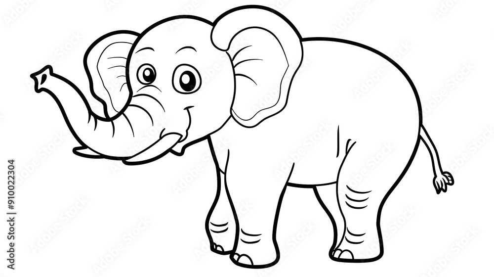 Fototapeta premium A black and white coloring page illustration of a cartoon elephant with big ears and a cheerful expression, perfect for kids' activities.