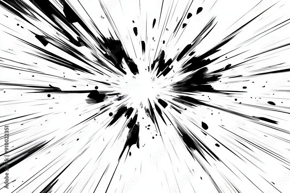 Dynamic manga motion effects with comic-style and explosive bursts on a clean white backdrop. Abstract illustration Dynamic manga motion effects with comic-style and explosive bursts on a clean white backdrop. Abstract illustration