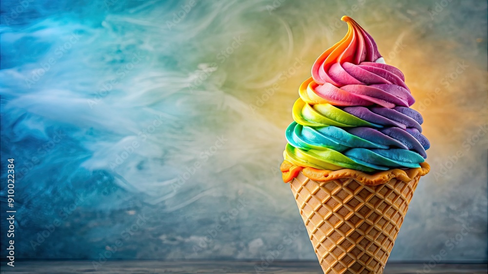 Rainbow ice cream cones in watercolor style on a soft serve ice cream ...