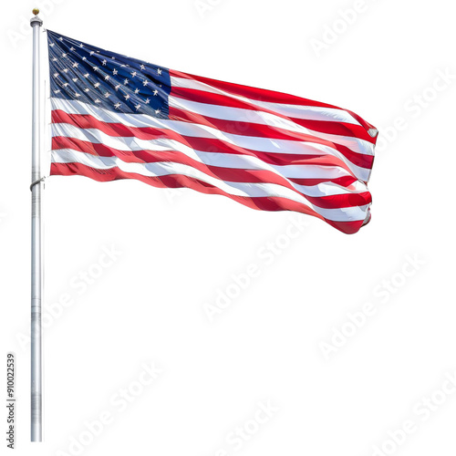 American flag flying isolated on transparent or white background