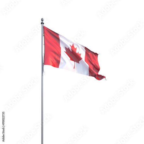 Canada flag flying on a pole isolated on transparent or white background