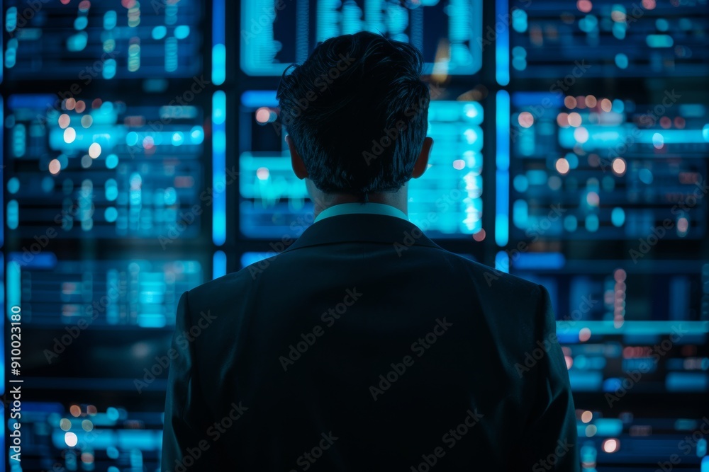 Network security expert seen from the back. Network security expert seen from the back.