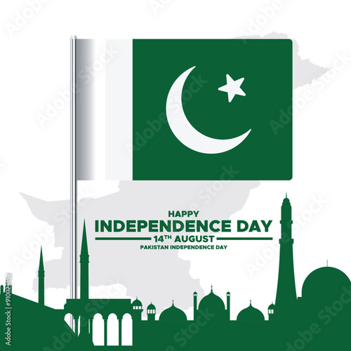 Happy Independence Day of Pakistan, 14th of August, Pakistan Independence Day 14 August, "Youm-e-Azadi" means Pakistan Independence Day. Pakistan day stock illustration.