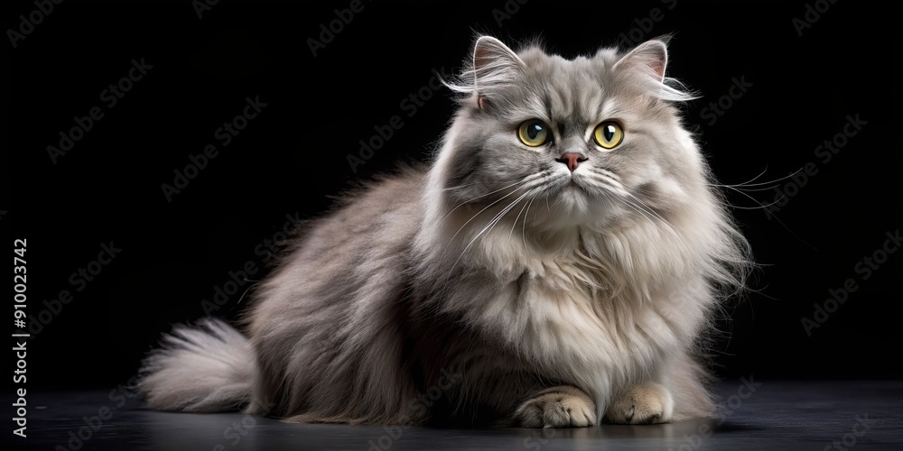 Grey Persian cat facing sideways isolated on black background, cat, Persian, grey, feline, pet, animal, fluffy Grey Persian cat facing sideways isolated on black background, cat, Persian, grey, feline, pet, animal, fluffy