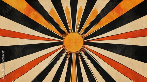 Hand-Drawn Sunburst with Geometric Patterns |  Vector Illustration