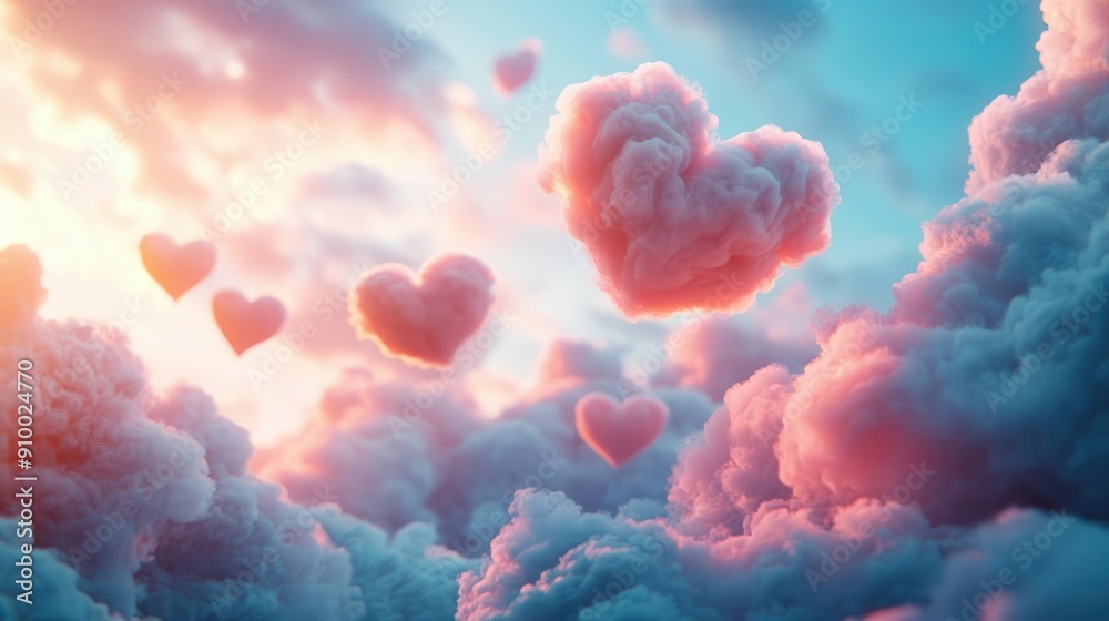 whimsical cloud of pastelcolored cotton candy hearts floating in a dreamy sky soft focus and delicate wisps create a romantic atmosphere whimsical cloud of pastelcolored cotton candy hearts floating in a dreamy sky soft focus and delicate wisps create a romantic atmosphere