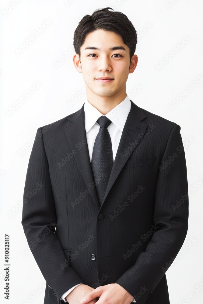 Young man in black suit with neat hairstyle smiling Young man in black suit with neat hairstyle smiling