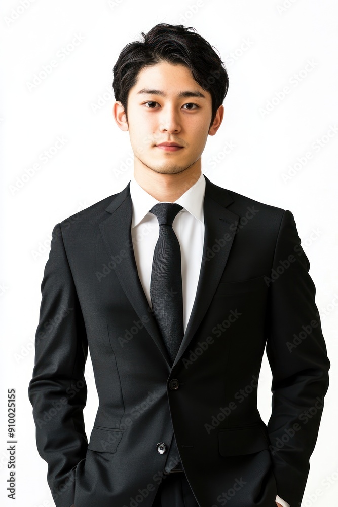 Young Man in Black Suit with White Shirt Standing Firm Young Man in Black Suit with White Shirt Standing Firm