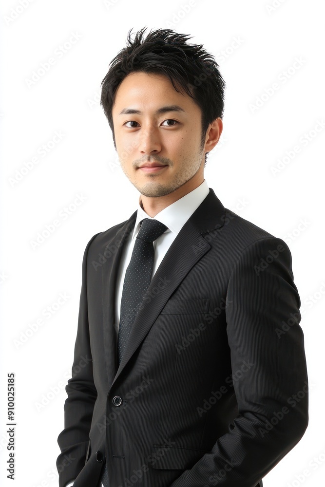 Young Professional Man in Black Suit with Confident Gaze Young Professional Man in Black Suit with Confident Gaze
