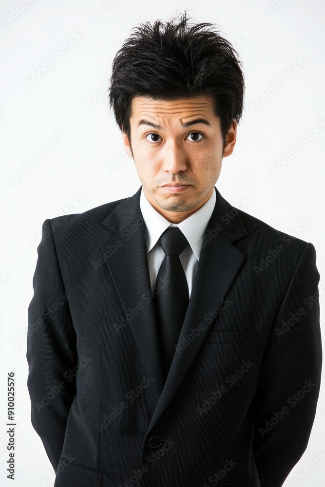 Man in black suit with surprised expression. Man in black suit with surprised expression.