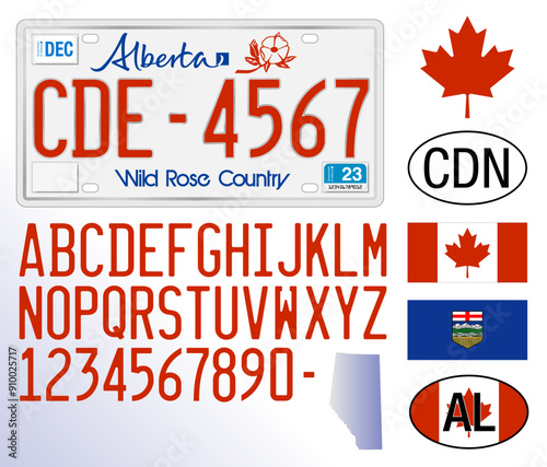 Alberta car license plate pattern, Canada, letters, numbers and symbols, vector illustration, north america