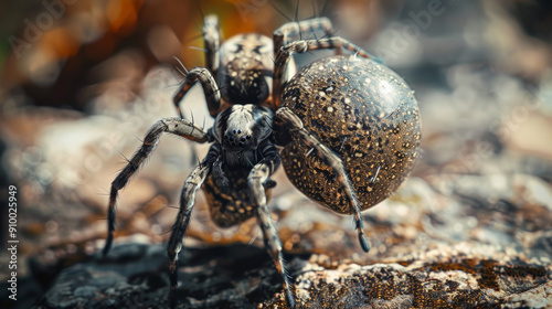 Wallpaper Mural Close-up of a pregnant spider carrying her egg sac, showing strength and determination against a natural backdrop. Torontodigital.ca
